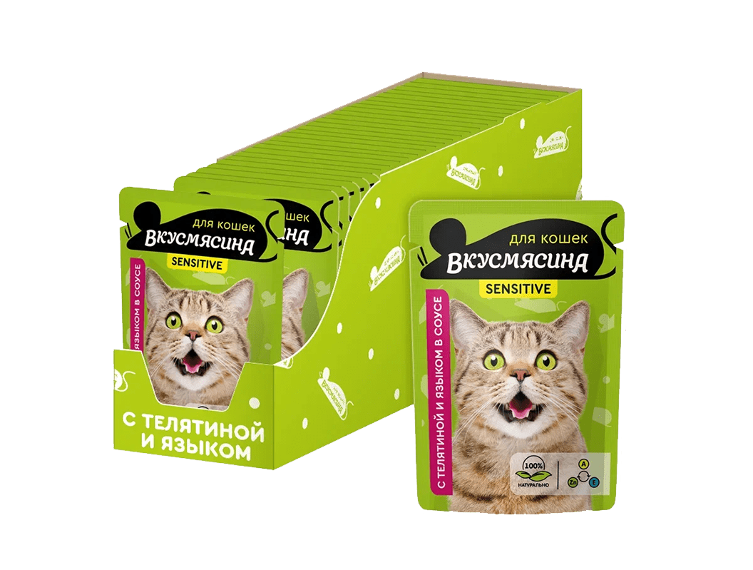 фото - 1 - Кусочки с телятиной и языком в соусе для кошек 85 г 